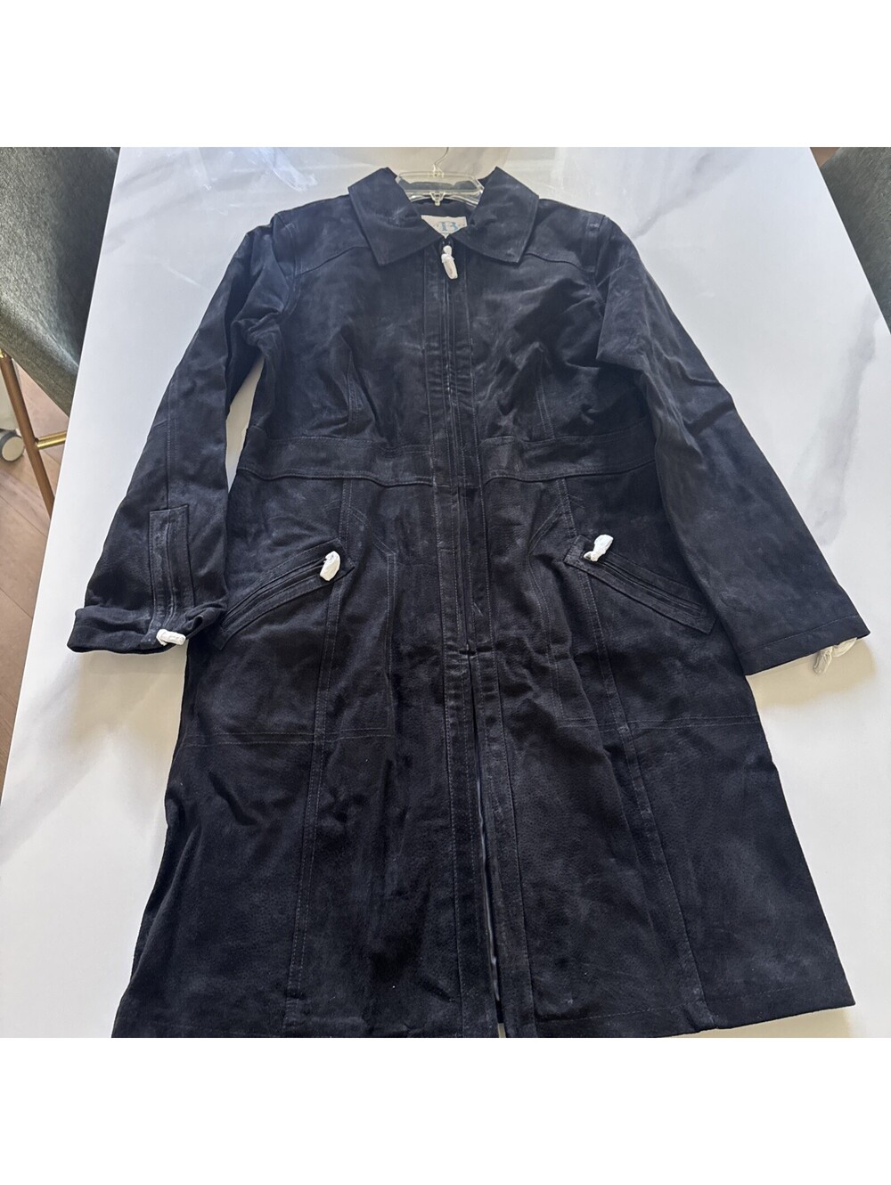 New Without Tags - Alice Blue Black Ladies Leather Suede Midi Jacket - Medium
